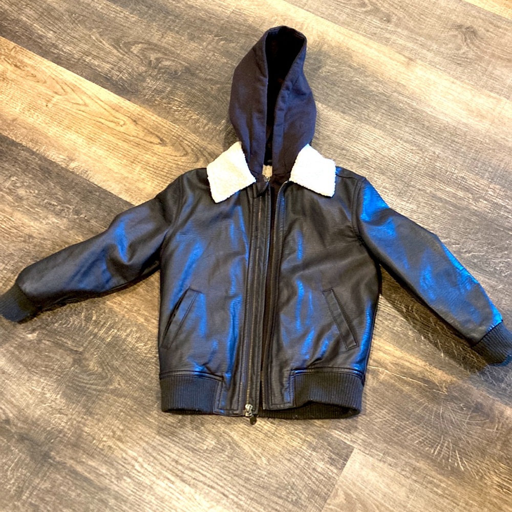 Boys leather look coat with hood